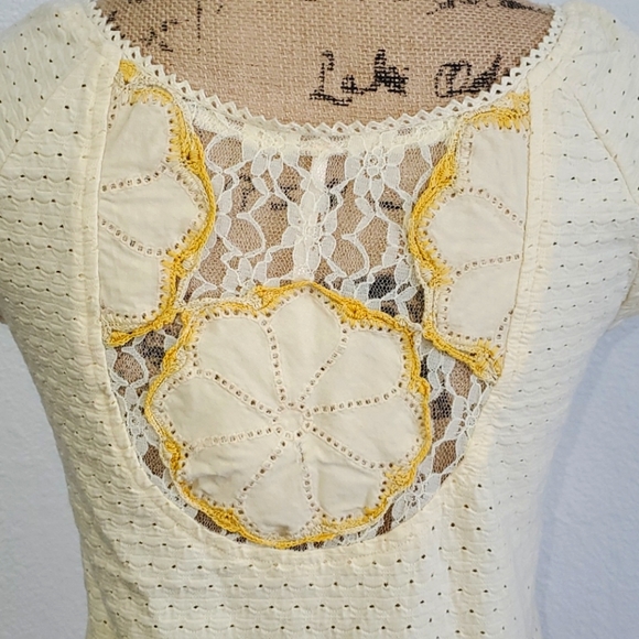 Free People Cream/Yellow Lace Embroidered Top, Size Medium - Picture 6 of 12